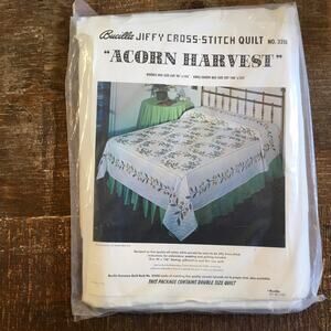 Bucilla Jiffy Cross Stitch Quilt Acorn Harvest Double Bed 90 x 103 NEW SEALED